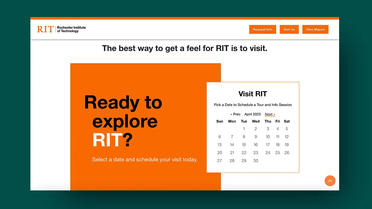RIT landing page with an embedded calendar feature.