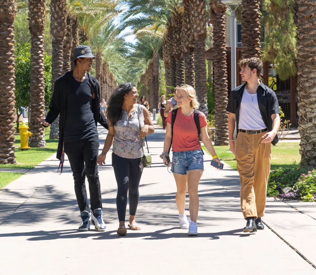 First year students walk across the Arizona State University Campus.